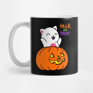 White Cat Pumpkin Trick or Treat Mug